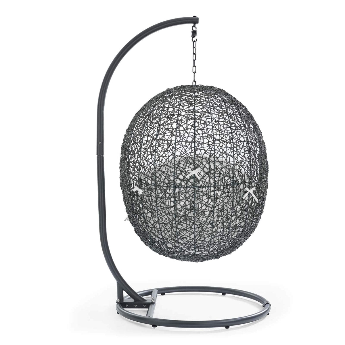 Modway Hide Wicker Rattan Outdoor Patio Porch Lounge Egg Swing Chair Set with Stand in Gray White