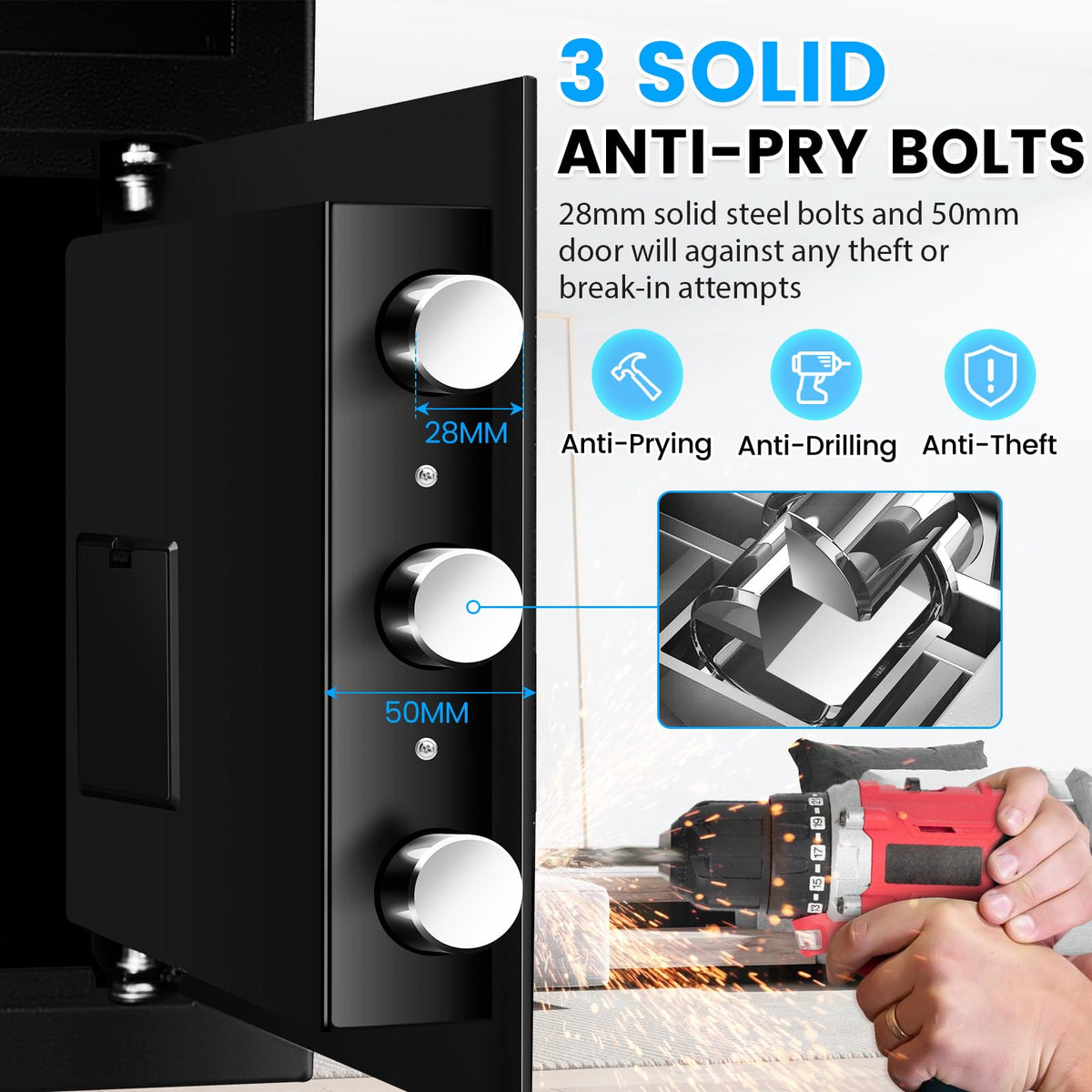 2.6 Cub Drop Safe for Business, Quick Place Safe with Drop Slot, Digital Backlit Combination Lock and Backup Key, Alarm & Mute System, Anti-theft Money Deposit Safes for Cash Slip Business Office Home