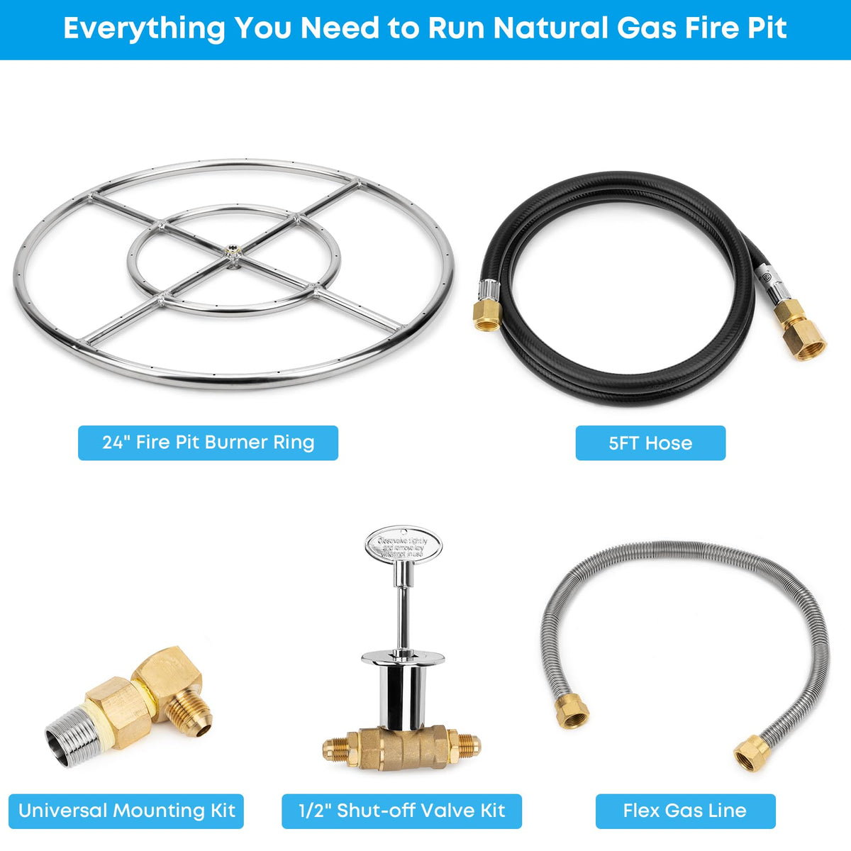 Stanbroil Natural Gas Fire Pit Stainless Steel Burner Ring Installation Kit, 24-inch