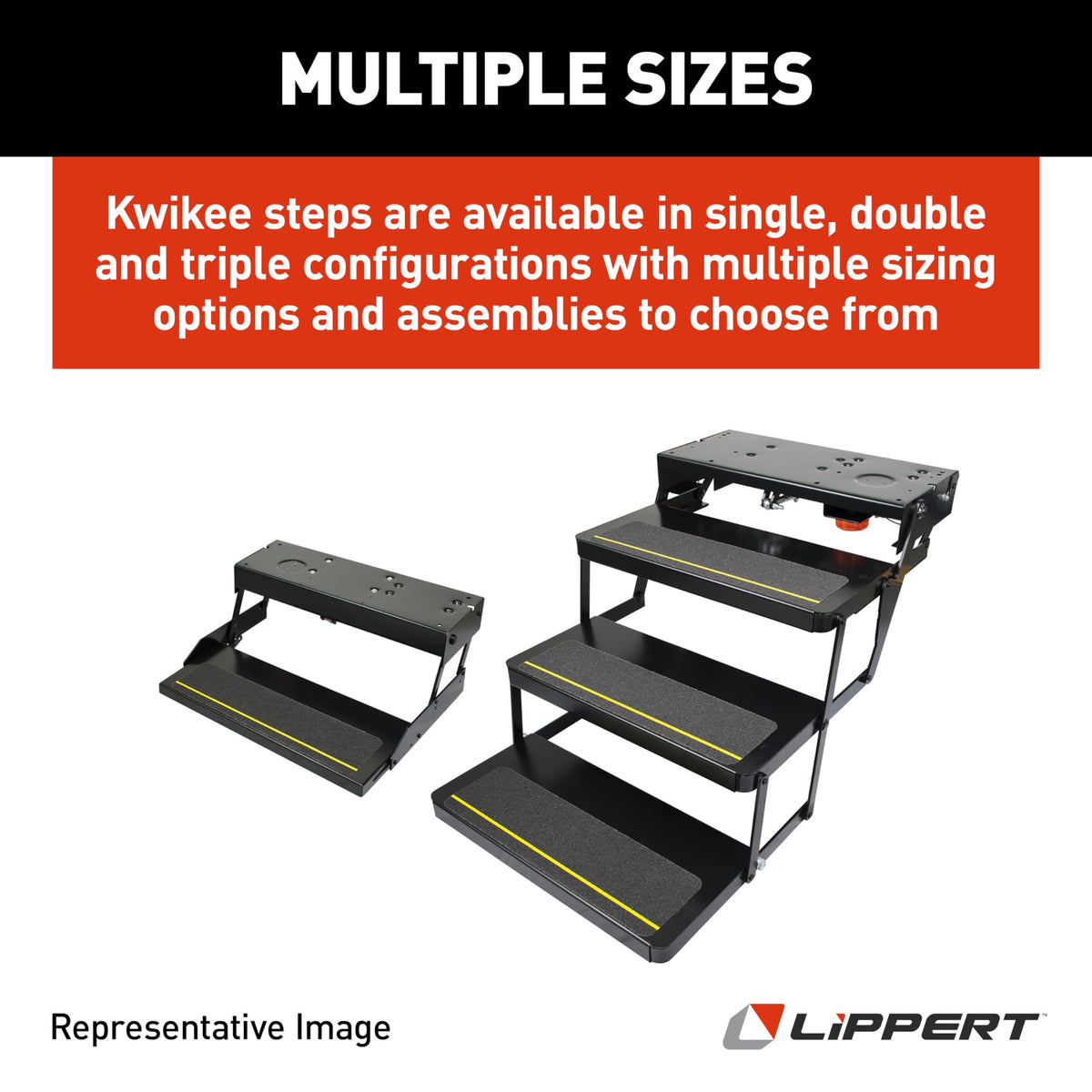 Kwikee 36 Series Single 12V Electric RV Step Assembly, 8.5" Rise, 300 lbs. Heavy-Gauge Steel, Obstruction Sensors, Hidden Light, Anti-Slip Steps, Travel Trailers, 5th Wheels, Campers - 903609025