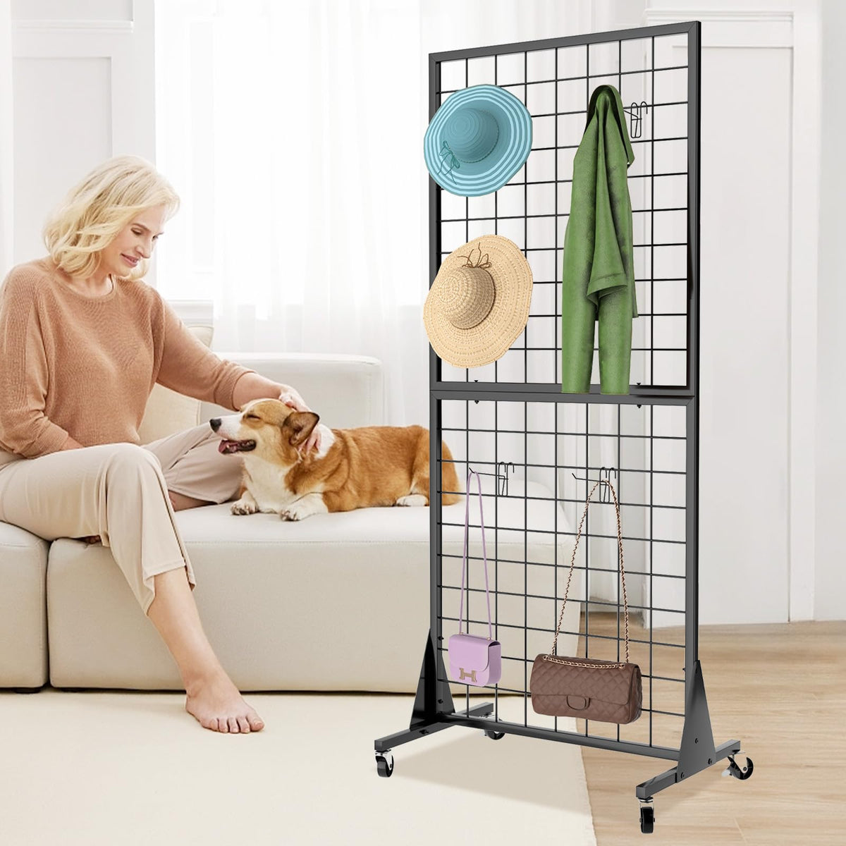 DEYEGELEA 4-Pack 2'x5.5' Ft Gridwall Panel Display Stands Heavy Duty Floor Standing Retail Display Rack with Triangle Base for Retail Art Show With 20 Hooks