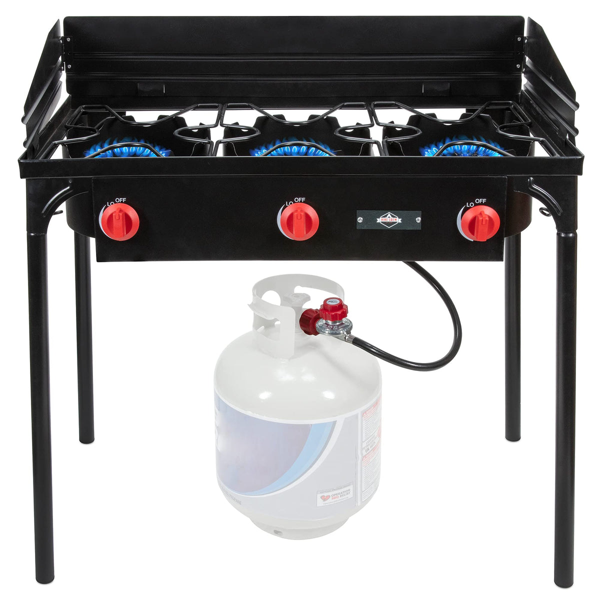 Hike Crew Cast Iron 3-Burner Outdoor Gas Stove | 225,000 BTU Portable Propane Cooktop w/Blue Flame Control, Removable Legs, Temperature Control Knobs, Wind Panel, Hose, Regulator & Storage Carry Case