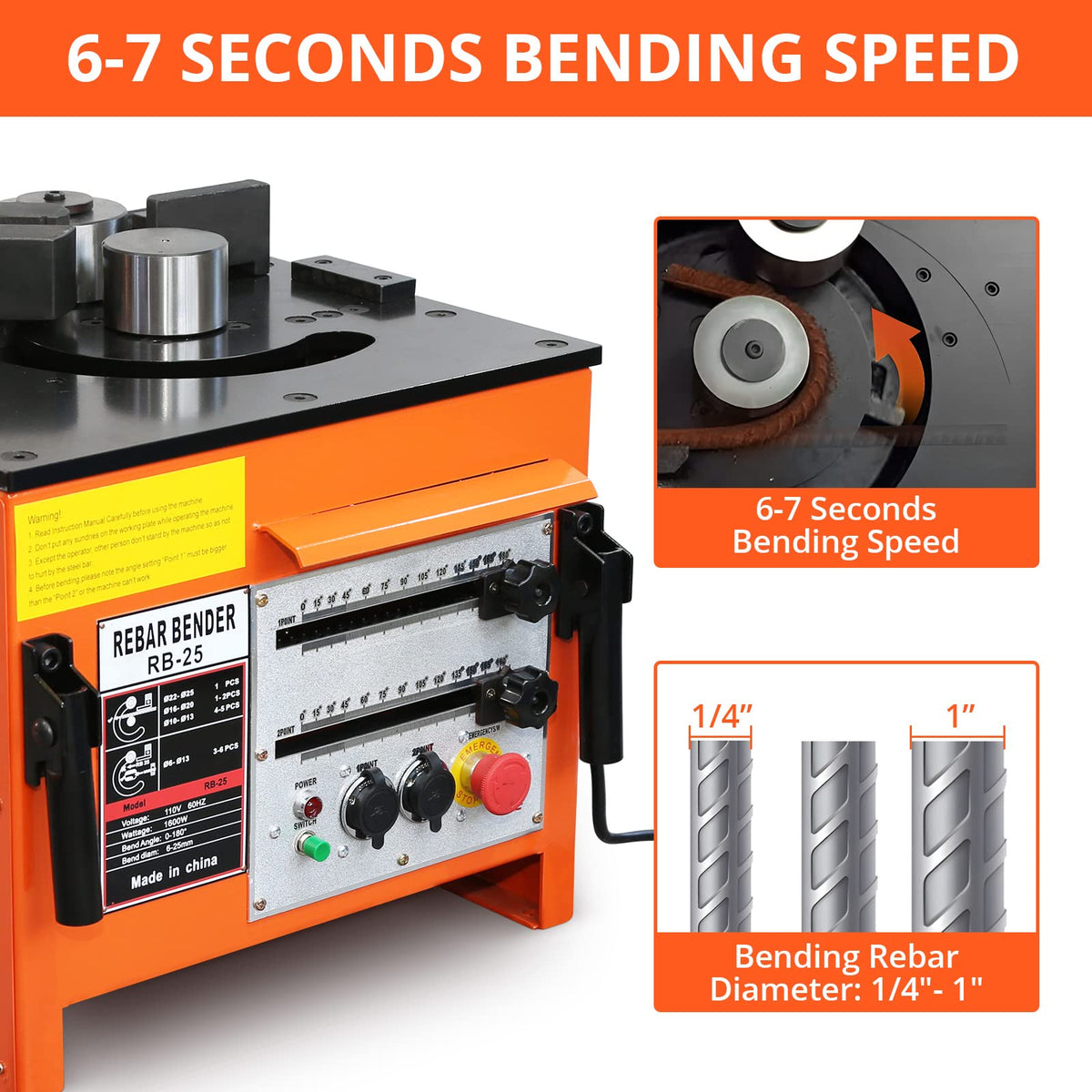 1600W Electric Rebar Bender Machine up to 1 inch with Our Electric Bender - Achieve 0-180° Angles, Operate with Convenient Foot Pedal Switch & Powerful Motor