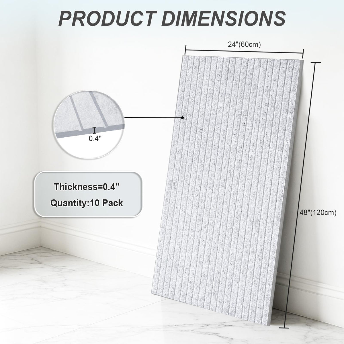 10 Pack Large Acoustic Panels, 48 x 24 Inch High Density Soundproof Panel for Walls, Self-Adhesive Sound Proof Panels for Recording Studio, Home, Office, Theater(Grey)