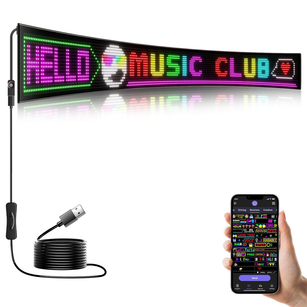 LED Sign - APP Control DIY Programmable Custom Sign Waterproof Flexible USB 5V 2A LED Open Sign Scrolling&Stationary Display for Window Ads,Parties Weddings Store Bar Hotel NEMGOME