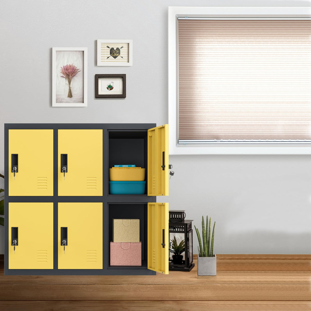 MECOLOR Metal Cabinet with Lock, Lockable Steel Office Cabinets Storage Employee Locker Home Gym (W6D, Yellow)