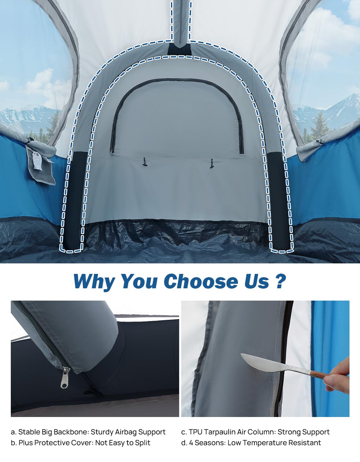 JOYTUTUS Inflatable Truck Bed Tent 6.5FT with Awning, Includes Air Pump for Quick 30 S Setup, Dual-use Pickup or Camping Tent for 2 Person, Waterproof Roof Shade and 3 Windows, Gray Blue