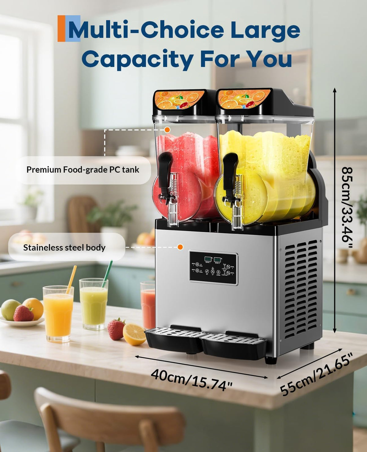 Commercial Slushy Machine 30L/8gal Double Tank, Smoothie Frozen Drink Machine, 84Cups Stainless Steel Margarita Slush Maker, Fast Cooling Low Noise Auto Clean, for Restaurants Cafes Bars Food Trucks