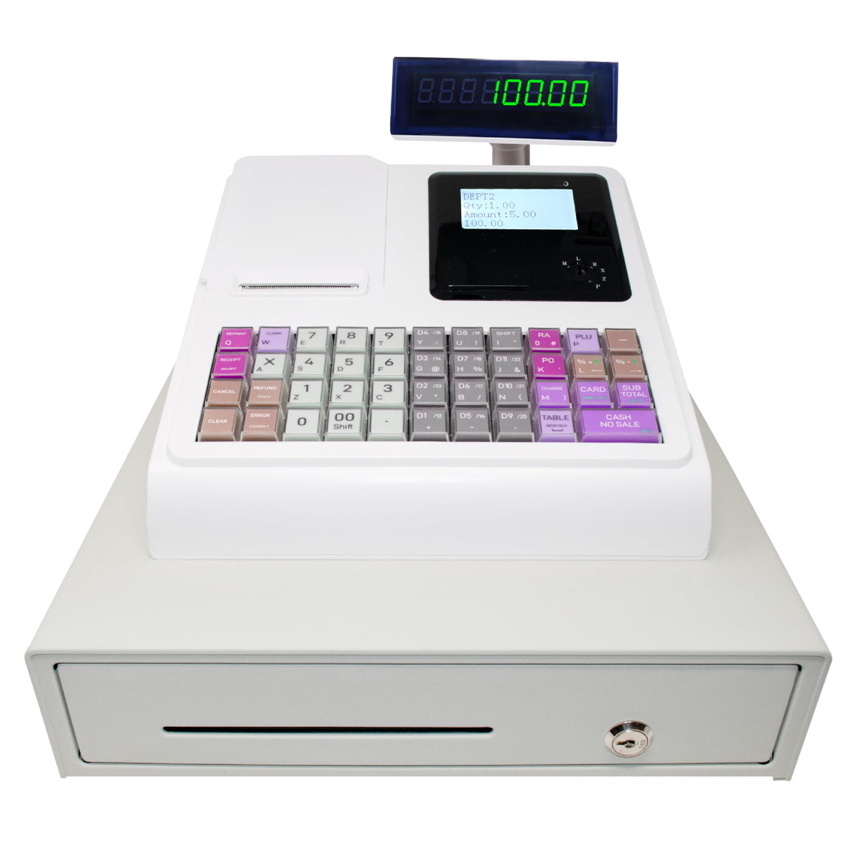 Electronic Cash Register with Cash and Coin Drawer, Quick Load Thermal Printer, 50 Dept 50 Clerks, 4700 Lookups, White