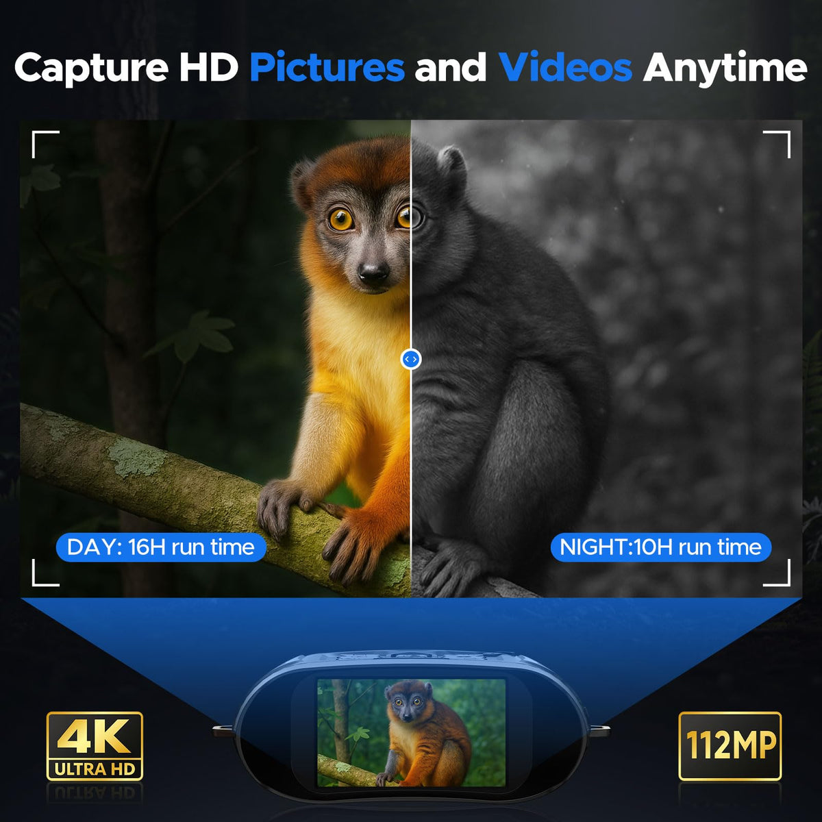 Night Vision Goggles, Full-Color 4K HD Infrared Goggles Night Vision Binoculars for Hunting with 64GB TF Card - Digital Electronics Gift - Perfect for Wildlife Observation, Security Surveillance