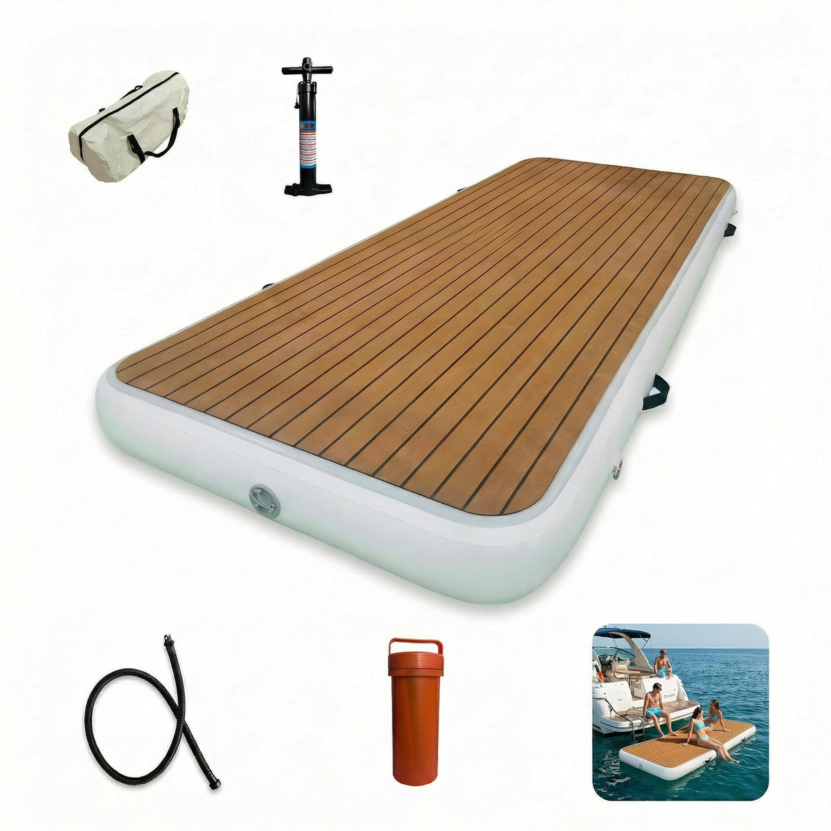 FluxionX Inflatable Dock Platform, 9'10" x 3'3" x 6" PVC Floating Water Platform with Non-Slip EVA Surface for Boats, Yachts, Jet Skis & Lake Leisure, Pump, Carry Bag & Repair Kit