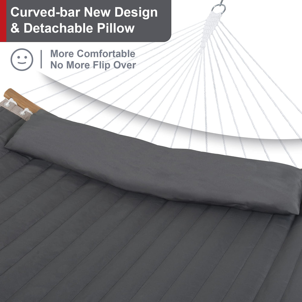 Mansion Home 55in Hammock with Stand, Heavy Duty Hammock with Stand Included, Two Person Hammock with Curved Spreader Bar, Pillow and Portable Bag, 450 Lbs Capacity, Dark Gray