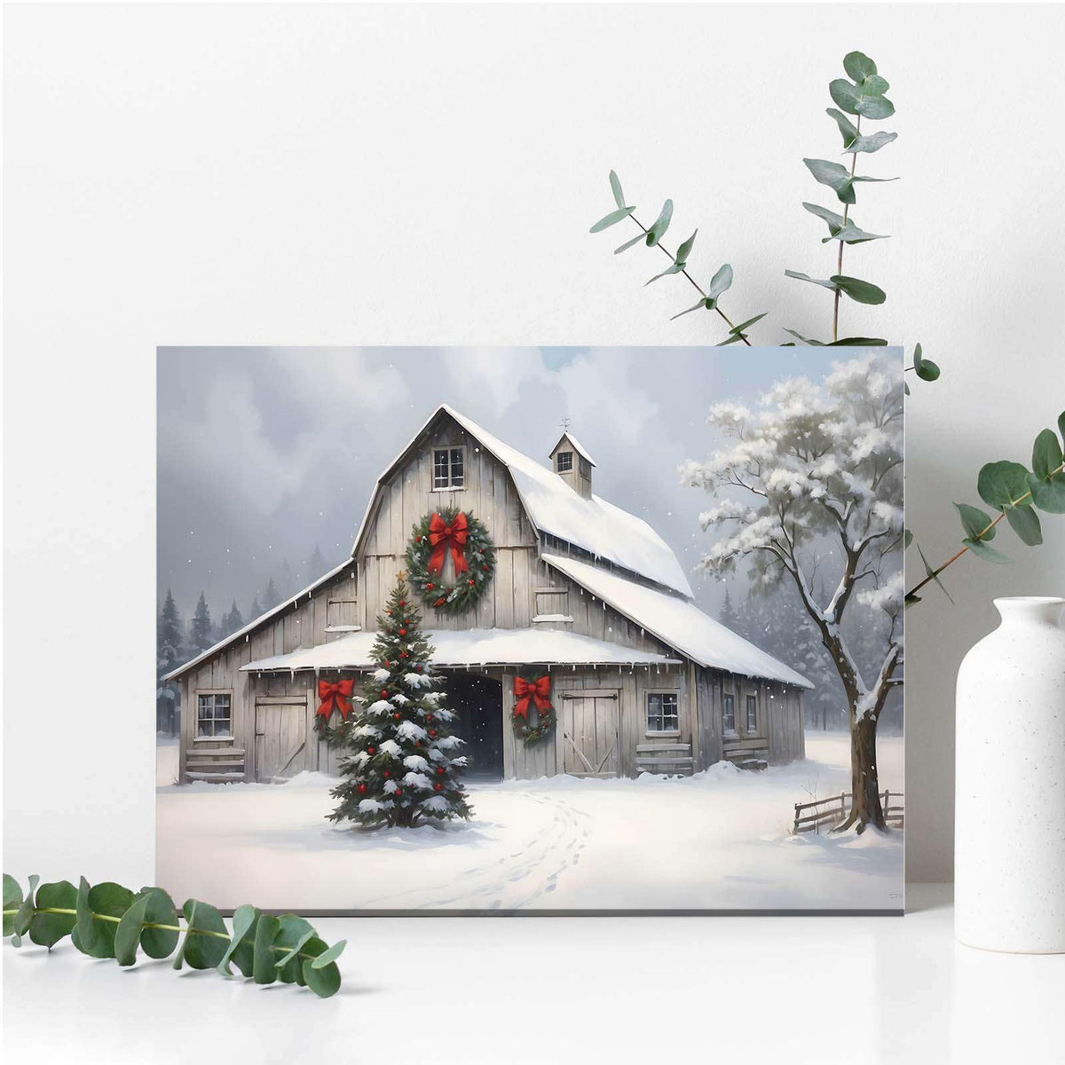 Canvas Wall Art Weathered Barn Christmas Canvas Modern Farmhouse Decor Modern Farmhouse Wall Art Rural decor Seasonal Decoration 20x30in-UnFramed