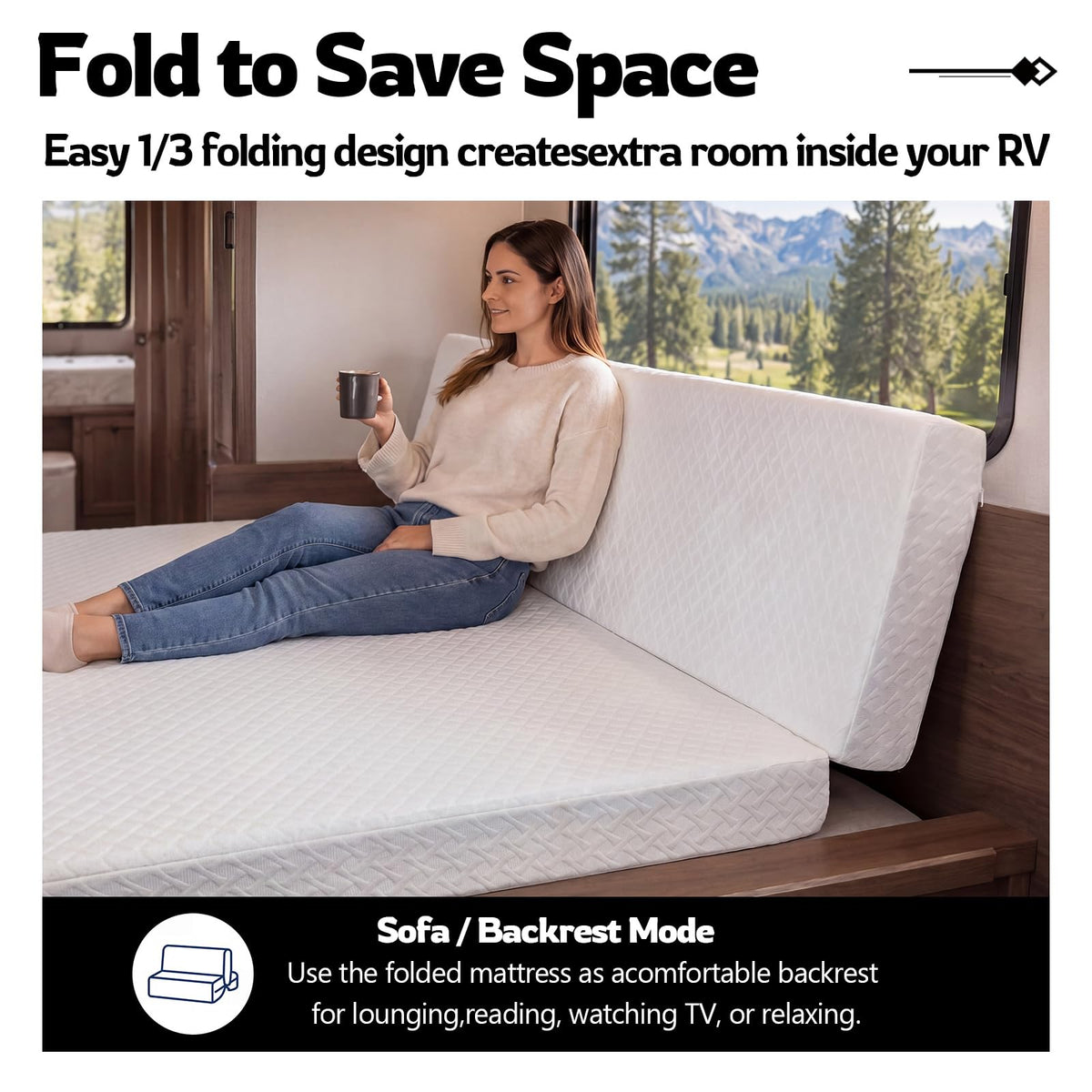 Novabright 1/3 Folding RV Short Queen Mattress, 6 Inch Bifold Memory Foam Mattress with High Resilience Support, Breathable Cover & Zipper Non-Slip Bottom, Certified Safety Foam for RV Camper Trailers