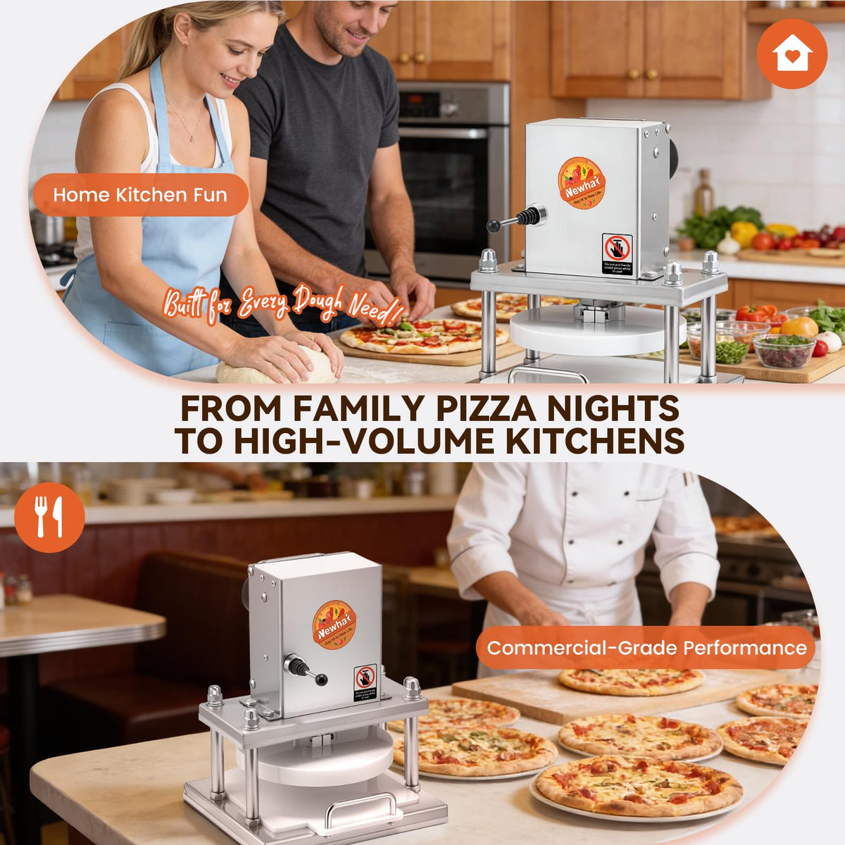 Newhai 8.6” Electric Pizza Dough Press Machine Commercial Dough Roller Sheeter Stainless Steel Pastry Bread Press Forming Processor for Bakery Home Restaurant Use
