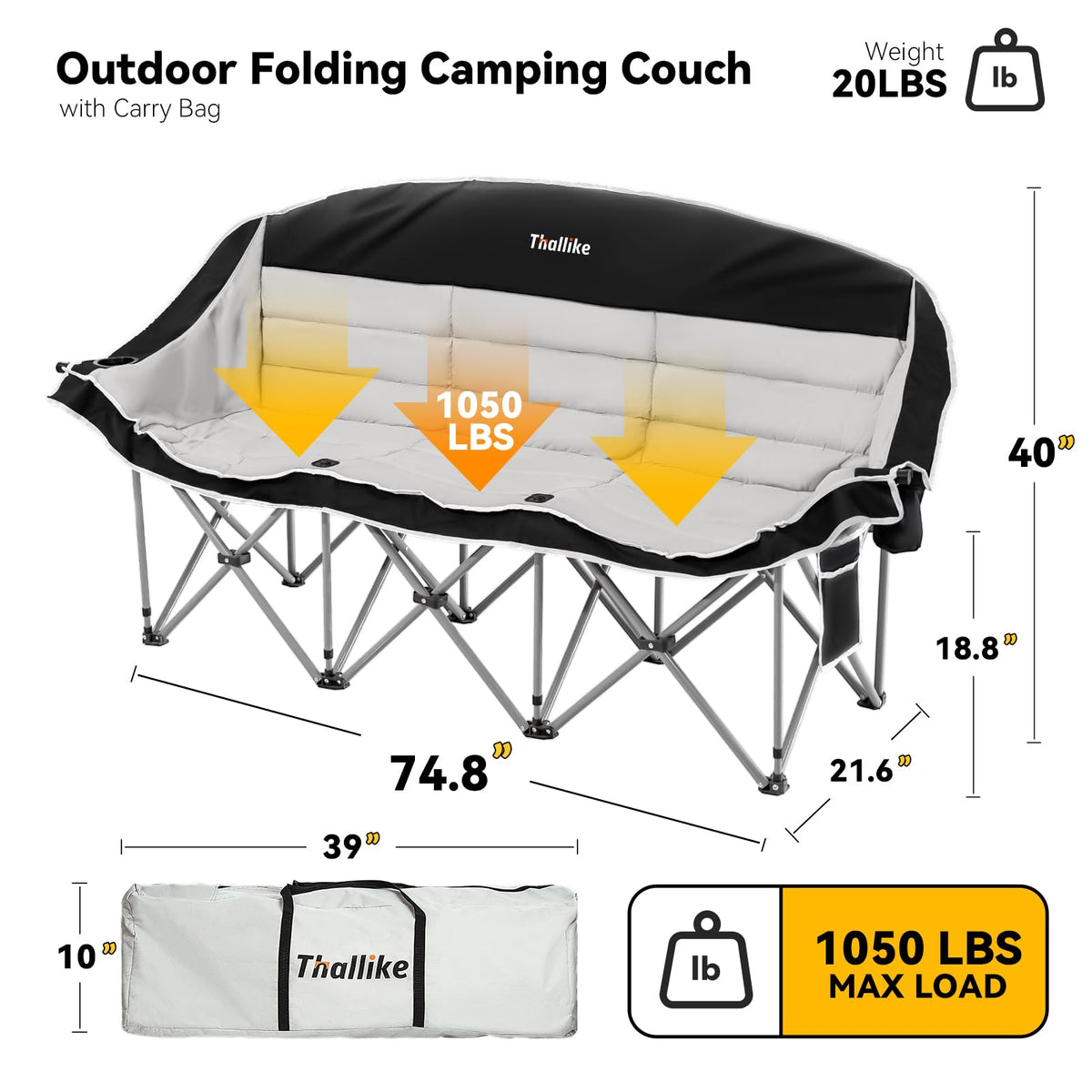 Thallike 3 Person Outdoor Camping Chair & Warm Oversized Camping Blanket with Hood