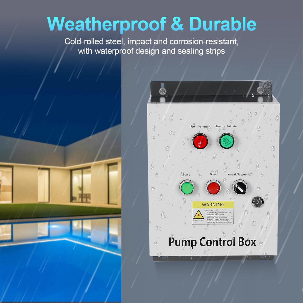 3 HP Well Pump Control Box, 220V 10A Three-Phase, with AC Contactor, Safe & Reliable for Submersible Well Pump, Manual/Automatic Dual Operating Modes, Start/Stop Device with Float Switch