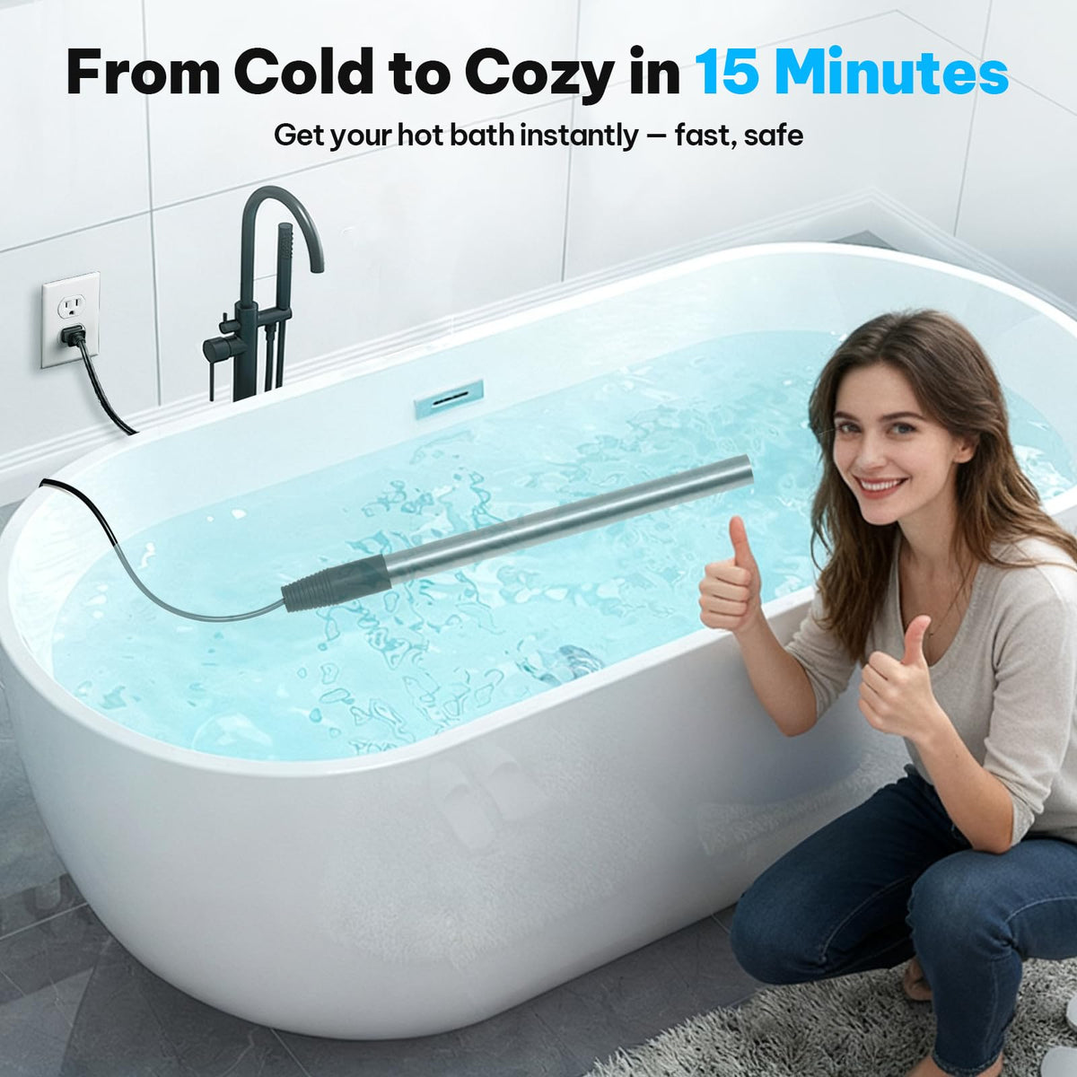 1800w Immersion Heater,Portable Bathtub Heater with GFCI& Thermostat, Digital Temp Control, Fast Heating Stainless Steel Submersible Water Heater for Small Pools,Spa,Bathtubs, Buckets,Tank,Outdoor