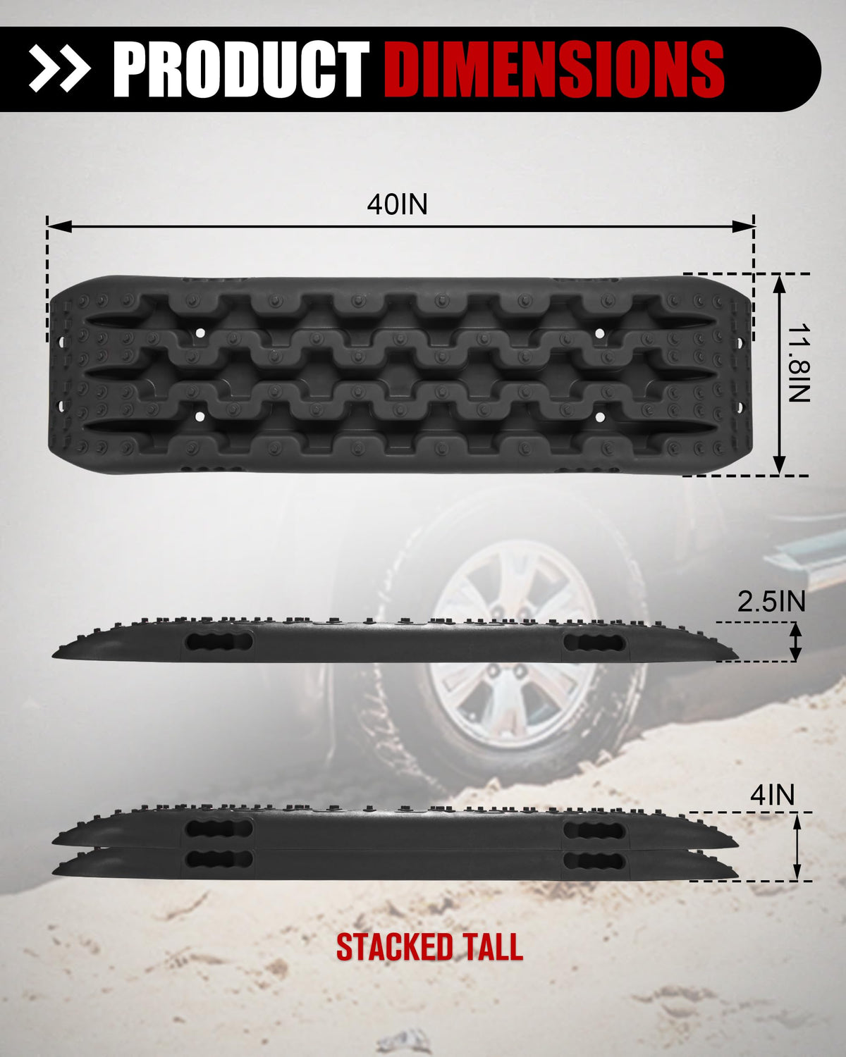 FieryRed Traction Boards Offroad, Recovery Boards with 2 Leashes and Carry Bag, Recovery Traction Board Mounting Kit