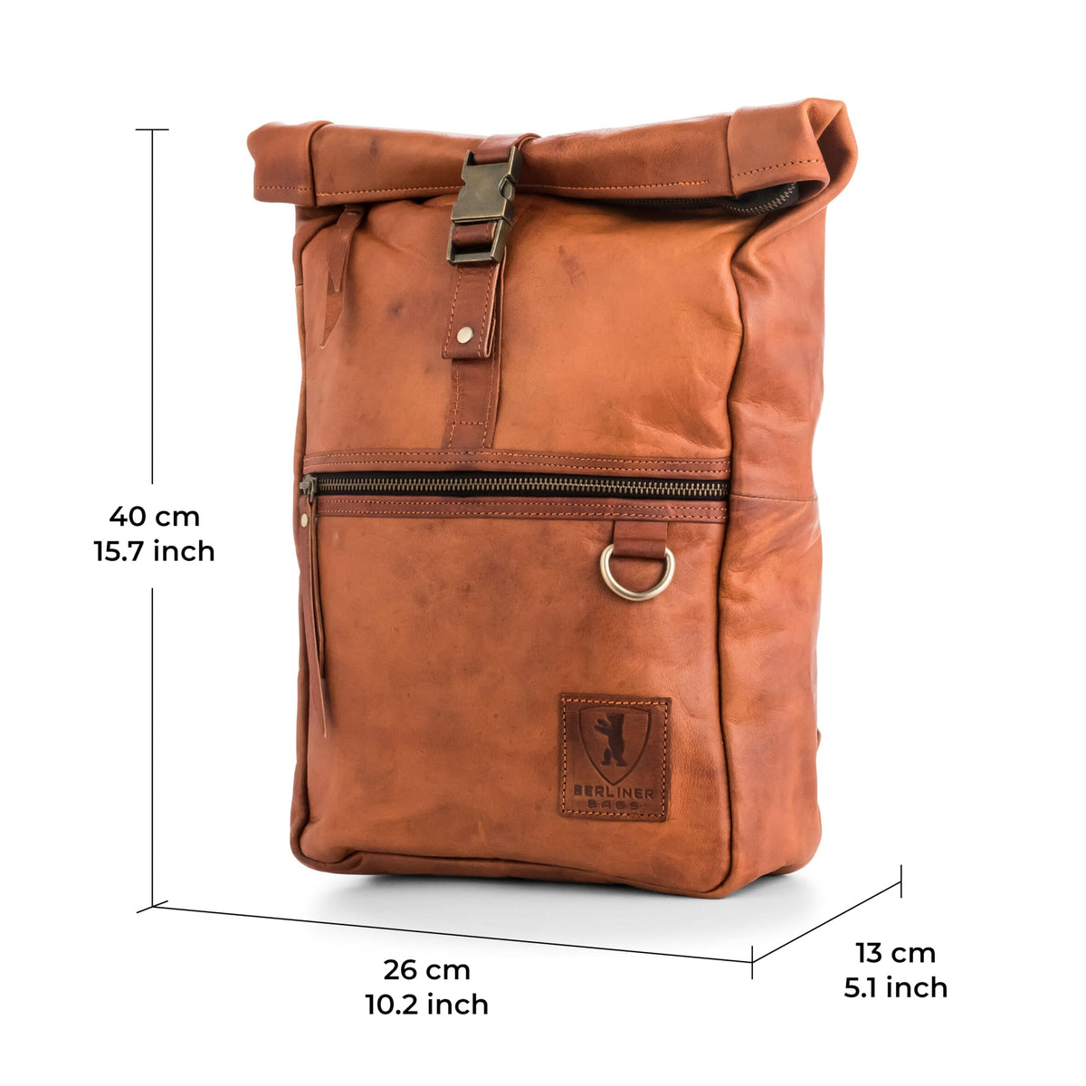 BERLINER BAGS Vintage Genuine Leather Backpack Utrecht M, Laptop Backpack, Travel Backpack for Women and Men - Brown
