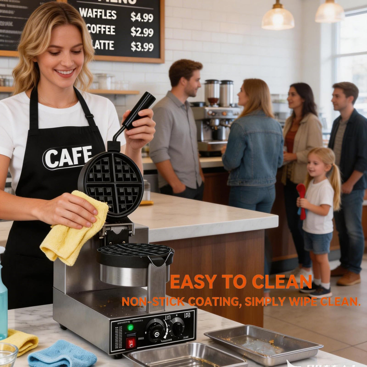 Commercial Waffle Maker 1300W Non-Stick Waffle Iron Rotatable 180° Waffle Baker Machine With Temp and Time Control for Bakery Snack Bar Family