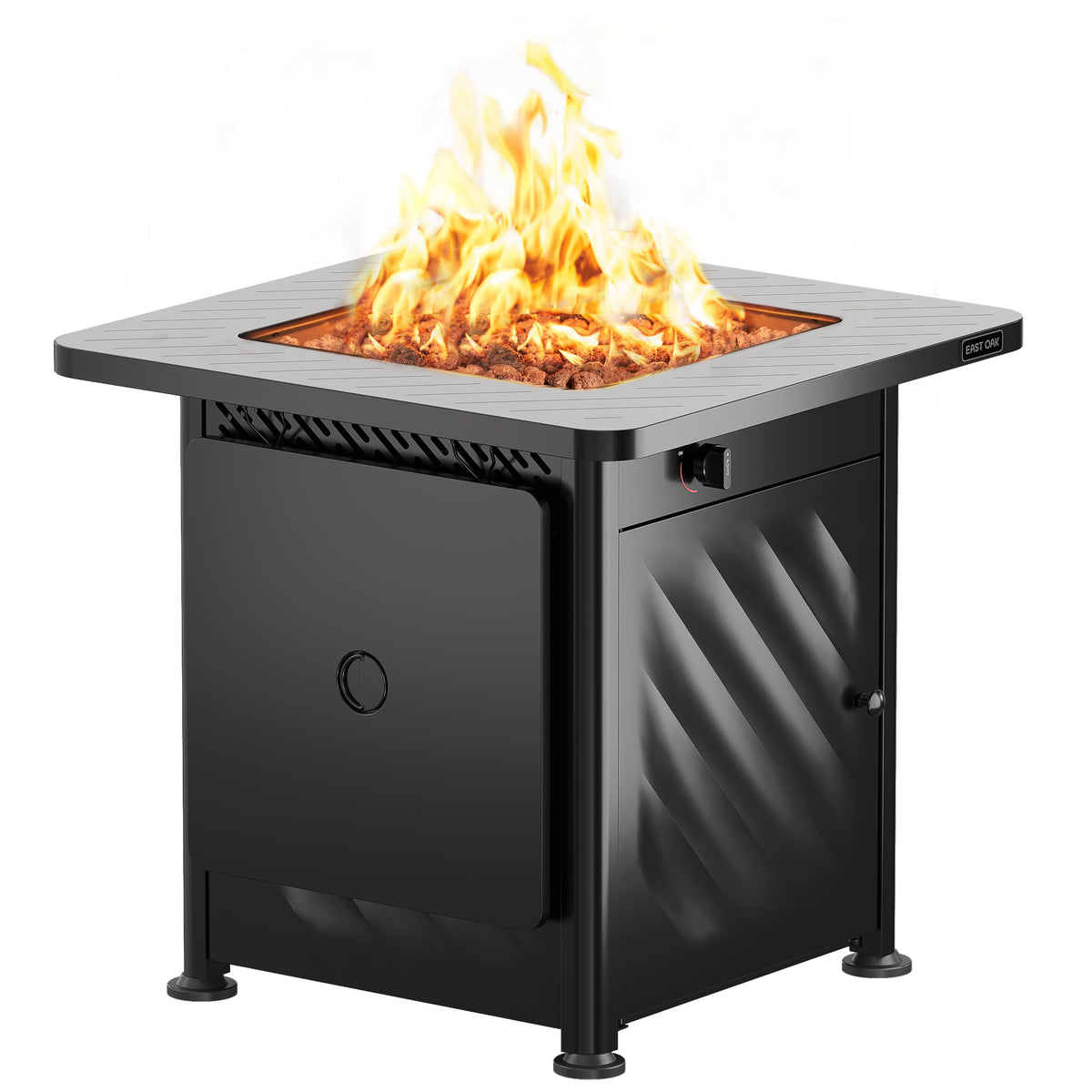 East Oak 28” Outdoor Propane Fire Pit Table | 52,000 BTU Gas Fire Pit for 2-4 People with Space-Saving Hock Lid, Mesh Pocket & Lava Rocks | CSA Certified Safe for Patio, Deck, Backyard, Black
