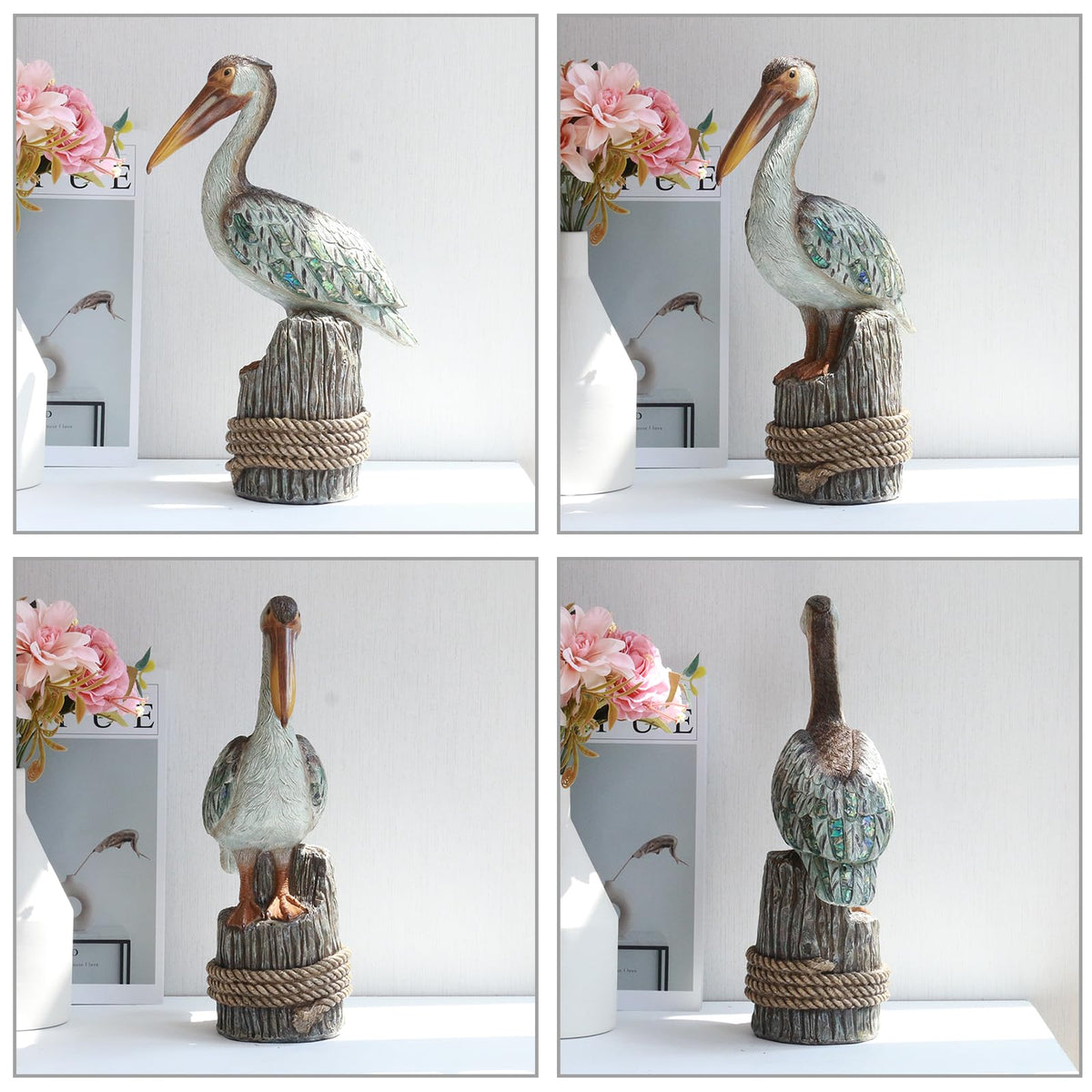 Lukitas Standing Pelican Statue and Sculpture Decor, Nautical Coastal Beach Bird Figurine, Creative Decorative Ornament for Home Garden Yard Lawn Outdoor, Resin 14''