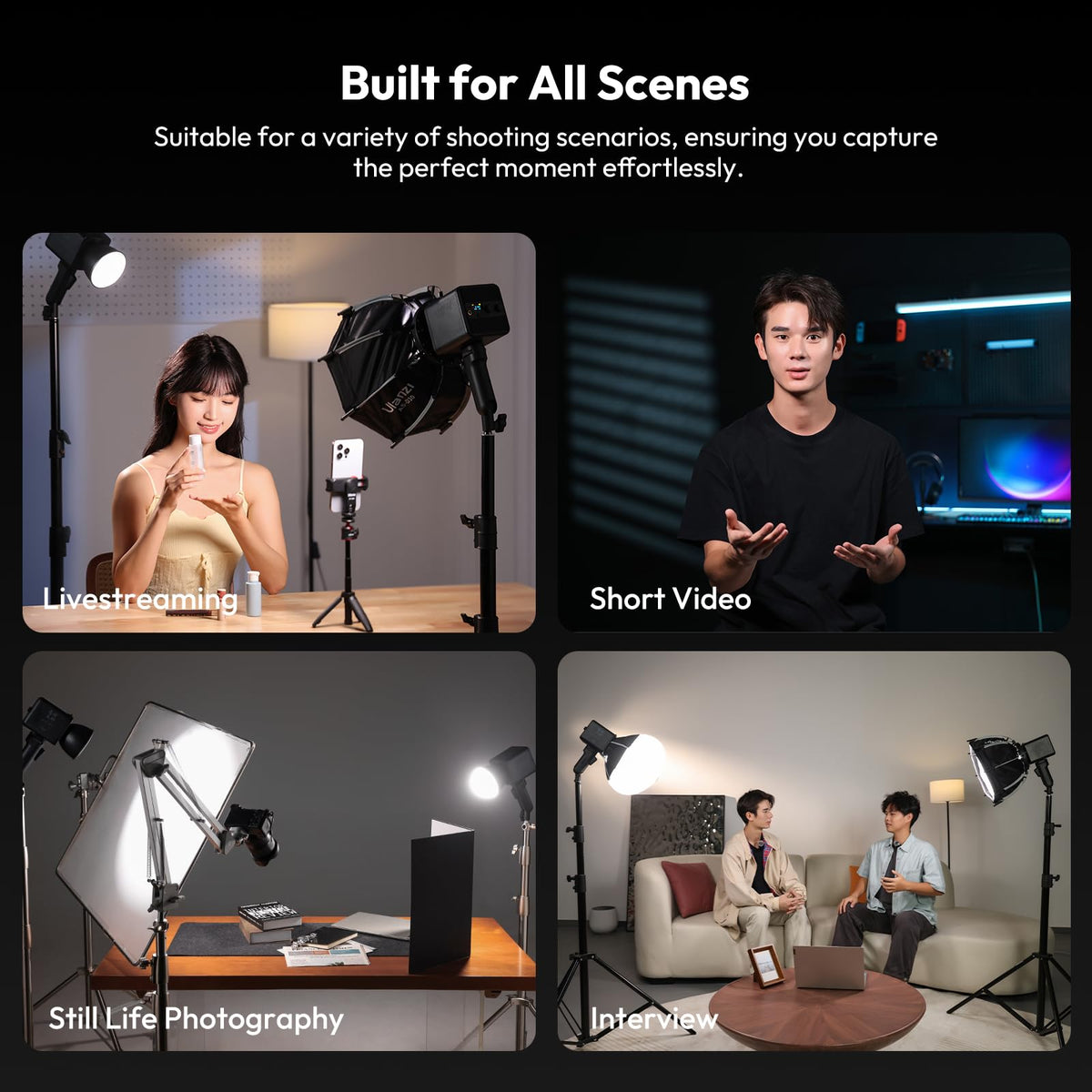 ULANZI 100W RGB Portable LED Video Light w DC Power Adapter, 88.8Wh Build-in Battery Metal Mini Adjustable Color Temperature COB Continuous Output Lighting Handheld Spotlight 2700K-6500K for Video
