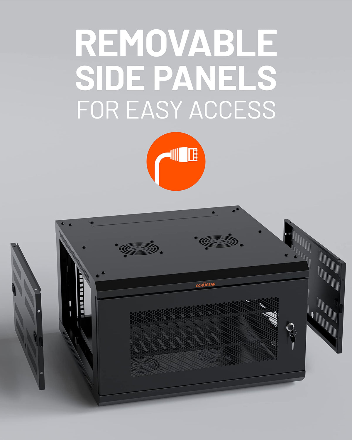 ECHOGEAR 6U Network Rack - Enclosed Wall Mount Rack Kit Includes 2x 1U Shelves, Pre-Mounted Fan, Lockable Door & Hardware - 600mm Depth Fits All Your AV Gear