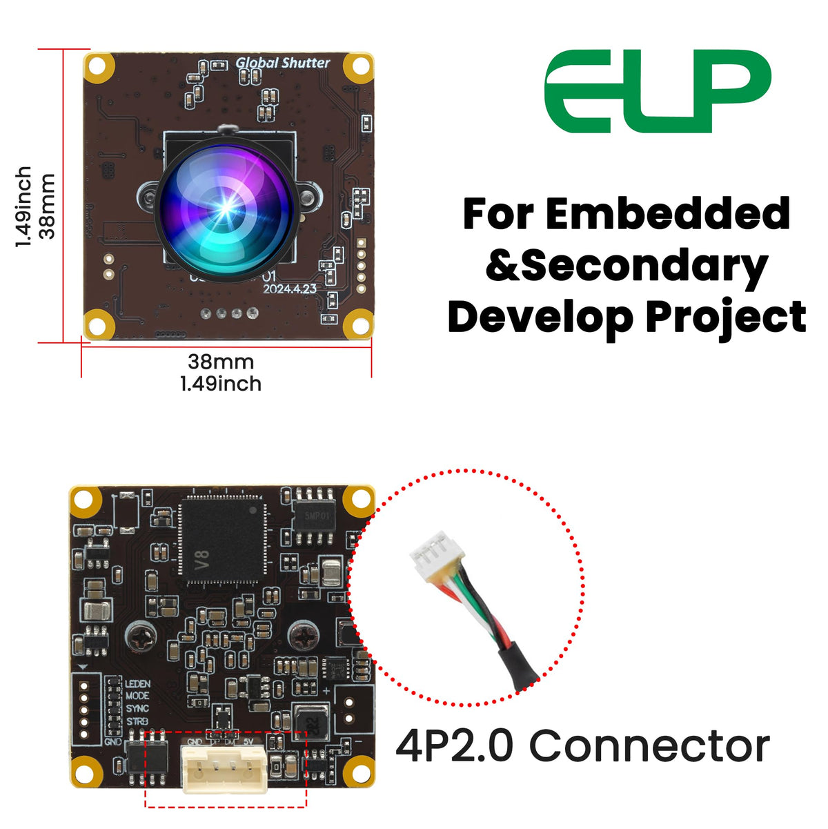 ELP 5MP Global Shutter 50fps USB Fisheye Camera Module for Computer Mini Lightburn Camera for Laser Engraver High Speed 60fps PC Cam Wide Angle Webcamera for Live Streaming (170° fisheye Lens)