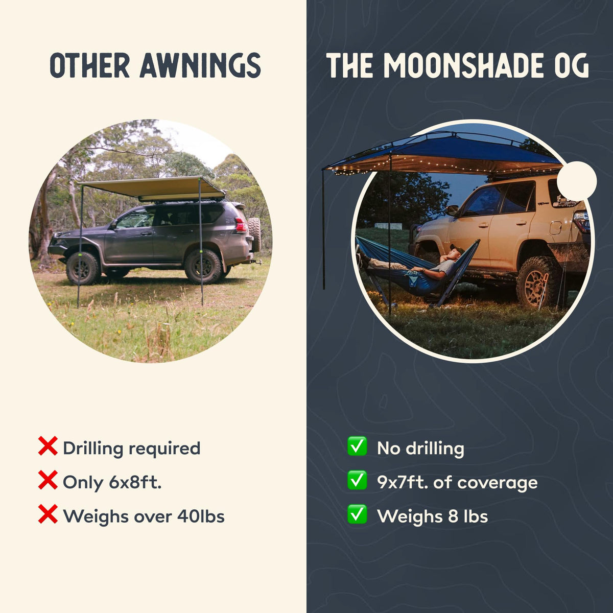 MoonShade and Long MoonWall Bundle, Portable Awning for Increased Shade and Privacy, Lightweight Durable for Large Shade Coverage, Suitable for Vans, Trucks, Full-Size SUVs, and Larger Vehicles