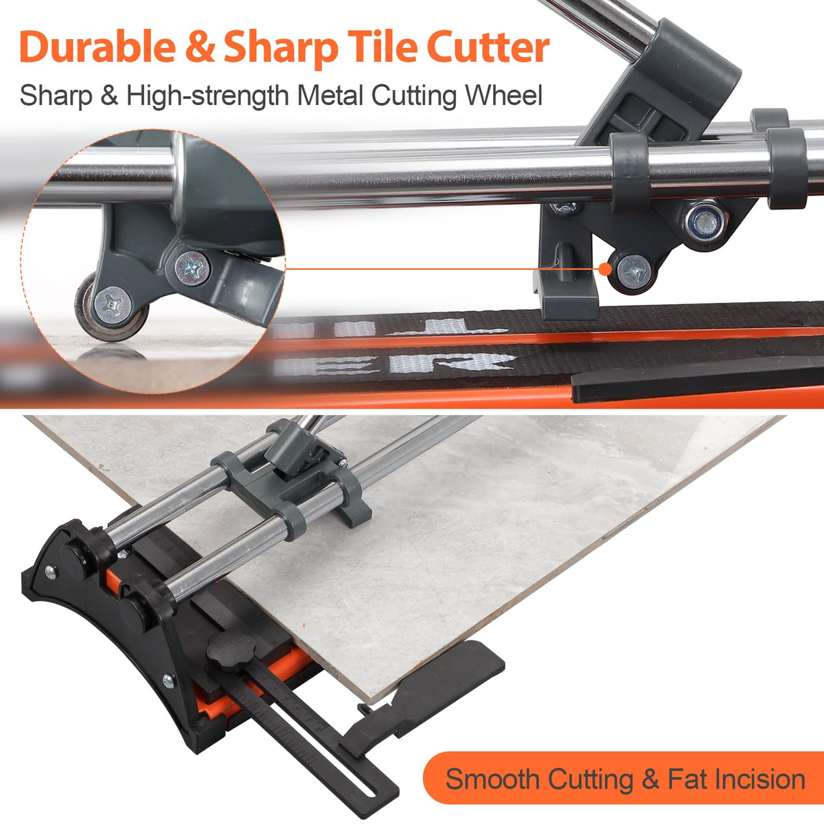 Manual Tile Cutter, 25 Inch Professional Ceramic Tile Cutter with Durable & Sharp Tungsten Carbide Cutting Wheel, Tile Cutter Tools for Cutting Porcelain Floor with Anti-slip Handle & Feet