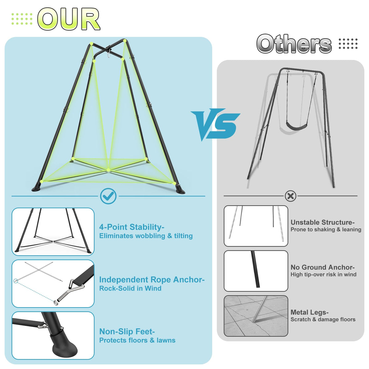 Swing Stand with Sensory Swing, Swing Frame with Pod Swing, X-Shaped Swing Set, Metal Swing Chiar with Stand for Adults Indoor and Outdoor 330LBS (Aqua Gradient)