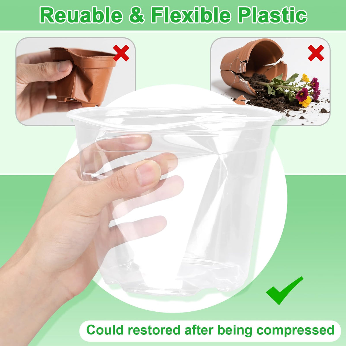 HQAUT 10/8/6/5 Inch Large Clear Nursery Pots with Drainage Holes, 16 Pack Gallon Clear Plastic Pots for Plants, Seedling Starter Pot, Garden Plant Pots for Succulents Flowers