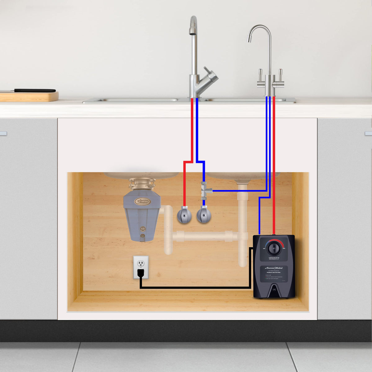 American Standard ASH-110 Hot Water Dispenser, Includes Brushed Nickel Dual Handle Water Faucet 780 Watts, 110v