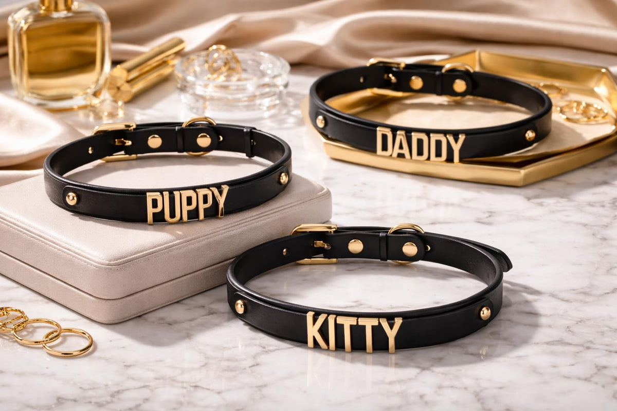 ZHIBIX GLOW Goth handmand Adjustable Leather Choker Necklace with Metal Letters for Women & Party Fashion (SLT, BLACK)