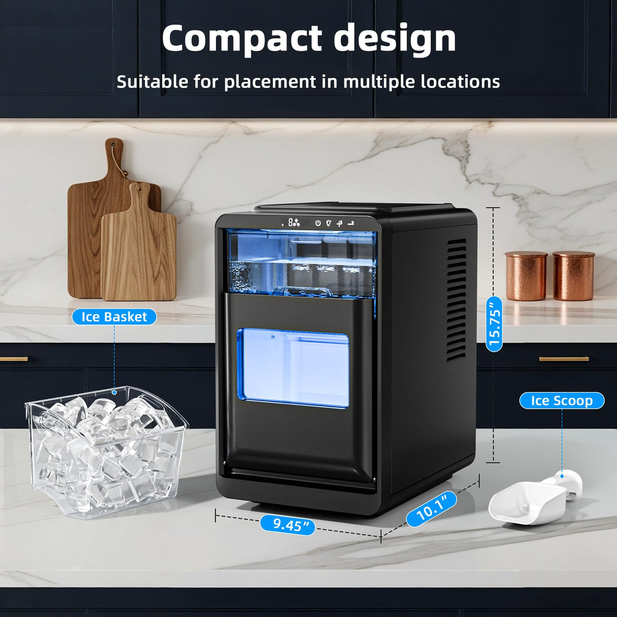Antarctic Star Crescent Ice Maker, Slow-Melting Countertop Ice Maker, 27 Lbs/24H, 16Pcs in 15Mins, Self-Cleaning,24-Hour Timer, for Home/Kitchen/Office/Party