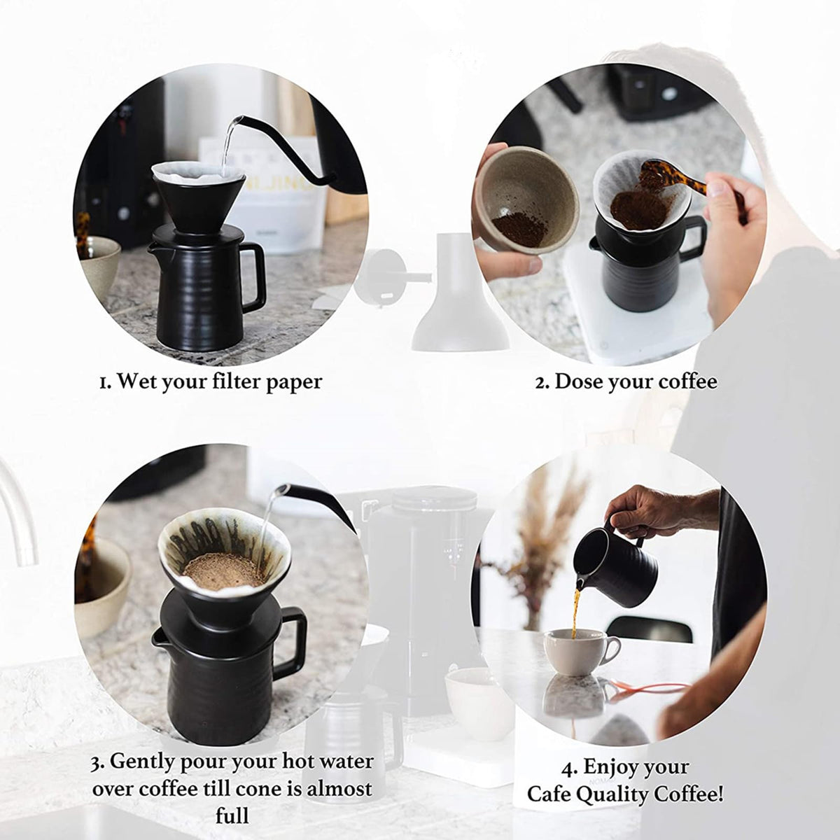 SOTECH Pour Over Coffee Maker Set All in 1 Coffee Kits- 304 Stainless Steel Kettle with Thermometer Coffee Grinder Coffee Dripper & Server of Portable Travel Bag For Outdoor Camping