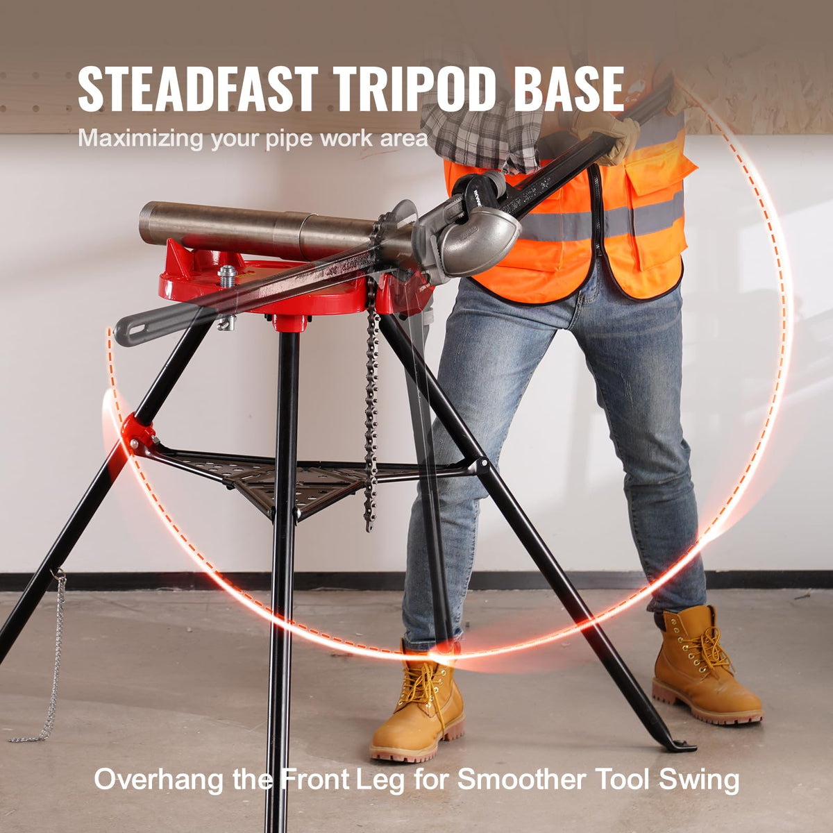 Mophorn 460-6 Tripod Pipe Chain Vise 1/8"-6" Capacity,Pipe Stand Portable Foldable Steel Legs,Pipe Jack Stands w/ Tool Tray, Tripod Stand Chain Vise Ideal for a Variety of Pipe Materials