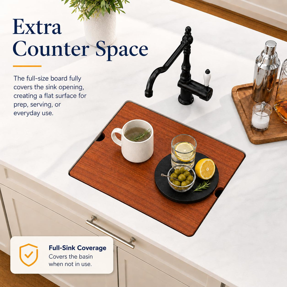 Dcolora 18"x18" Matte Black Bar Sink, Quartz Composite Single Bowl Prep Sink for Small Kitchen, Wet Bar and Kitchen Island, Dual Mount Drop In Undermount Sink with Full Size Wood Cutting Board