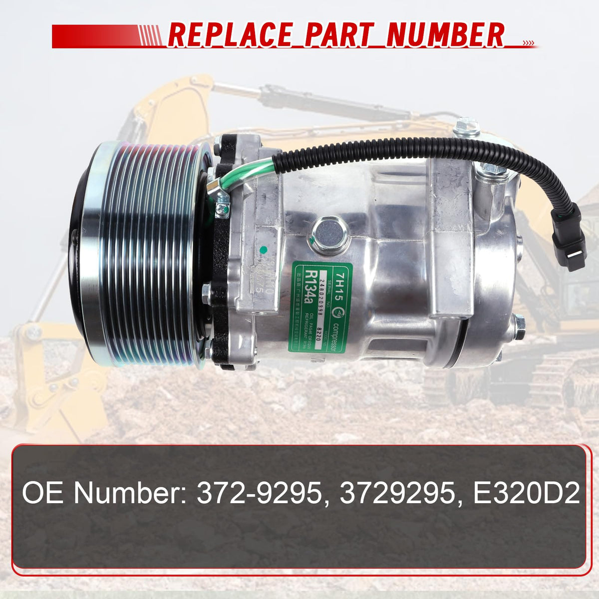 Worldthump AC Compressor, E320D2 372-9295 3729295 Air Conditioning Compressor Replacement for Caterpillar Excavator 320E 320D 329E 324E 320D2 323D2 329E 323F 330F