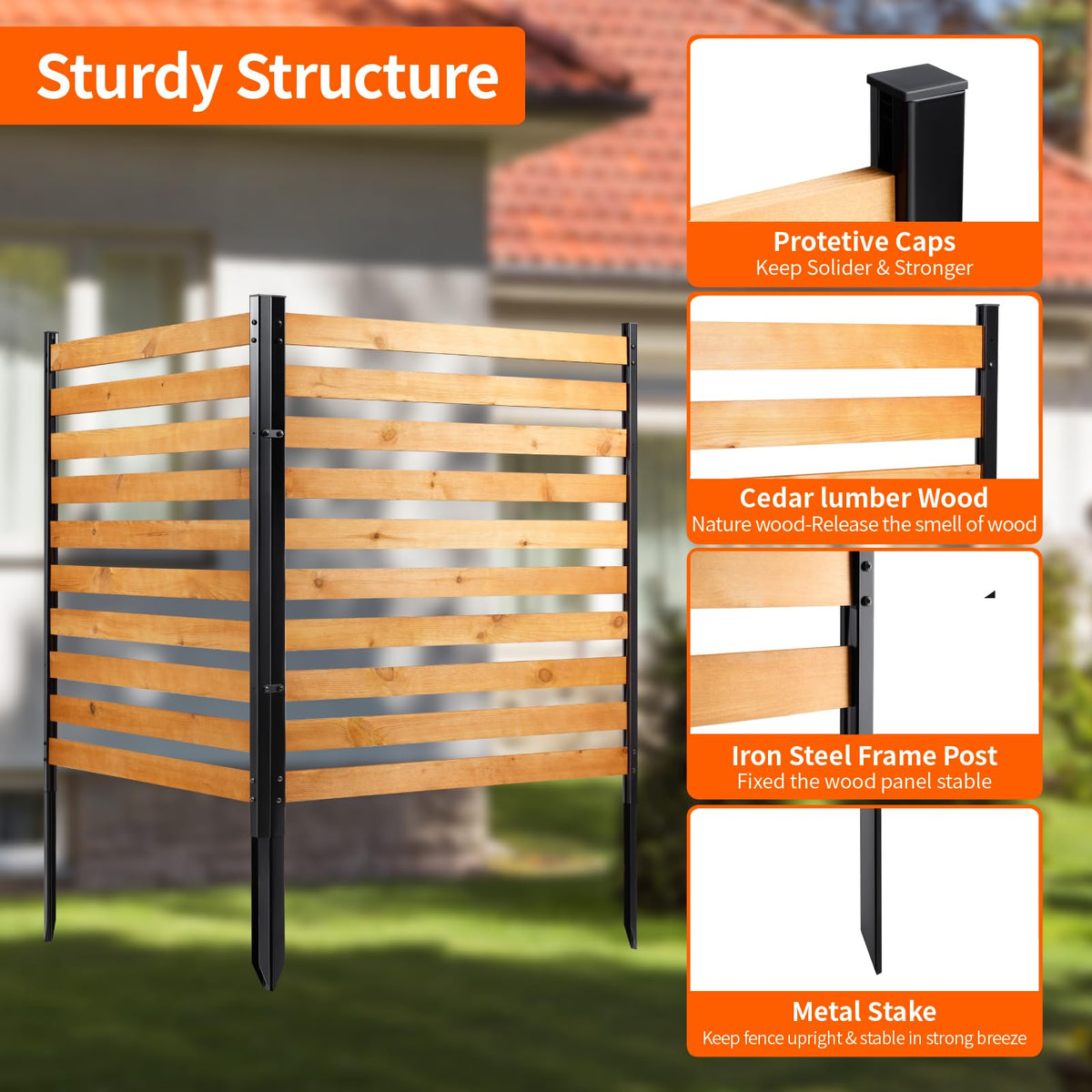 Svarog Outdoor Privacy Screen Fence Panels,Wood Privacy Screen Slatted No-Dig Fence kit for Air Conditioner,Trash Can,Pool Equipment Enclosure,38”W x 42”H,3 Panels
