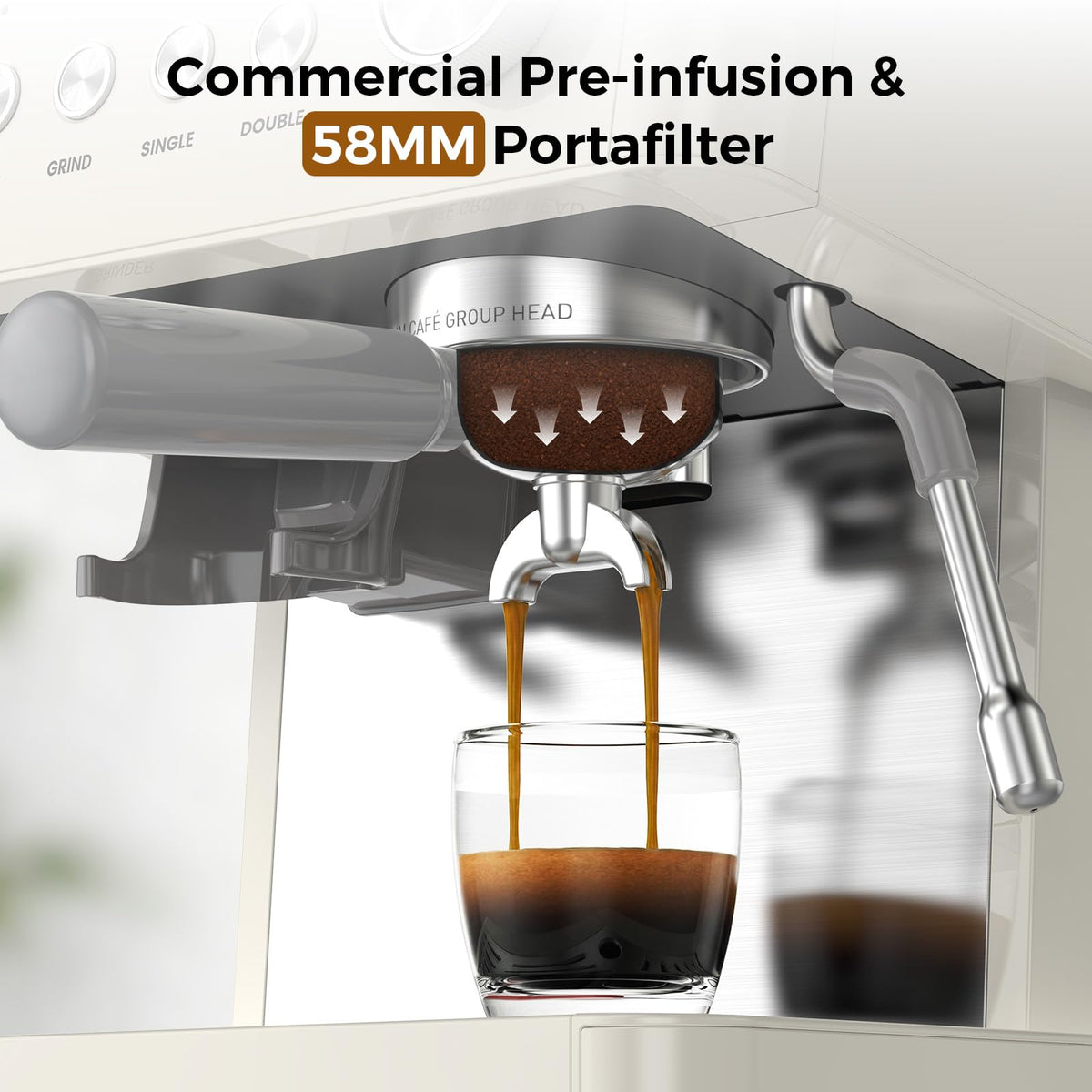 Kndko Espresso Machine with Grinder, 20 Bar Espresso Coffee Machines with Milk Frother Steam Wand, Espresso Maker for Latte, Cappuccino, Hot/Cold Brew, White