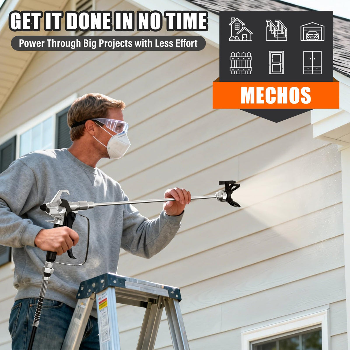 Airless Paint Sprayer - High Efficiency Thinning-Free Electric Spray Gun with Brass Nozzles & Extension Rod, Minimal Overspray for Home Interior/Exterior (Shell-Head airless Paint Sprayer)