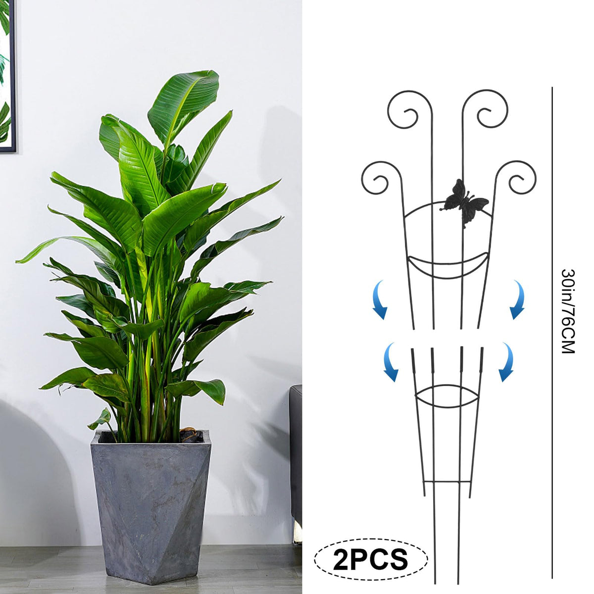 2 Pack Trellis for Climbing Plants Indoor, 30In Monstera Plant Support Structures, Plant Trellis for Potted Plants Stakes, Metal Climbing Support Outdoor for Ivy Pothos Monstera Hoya Flower, Butterfly
