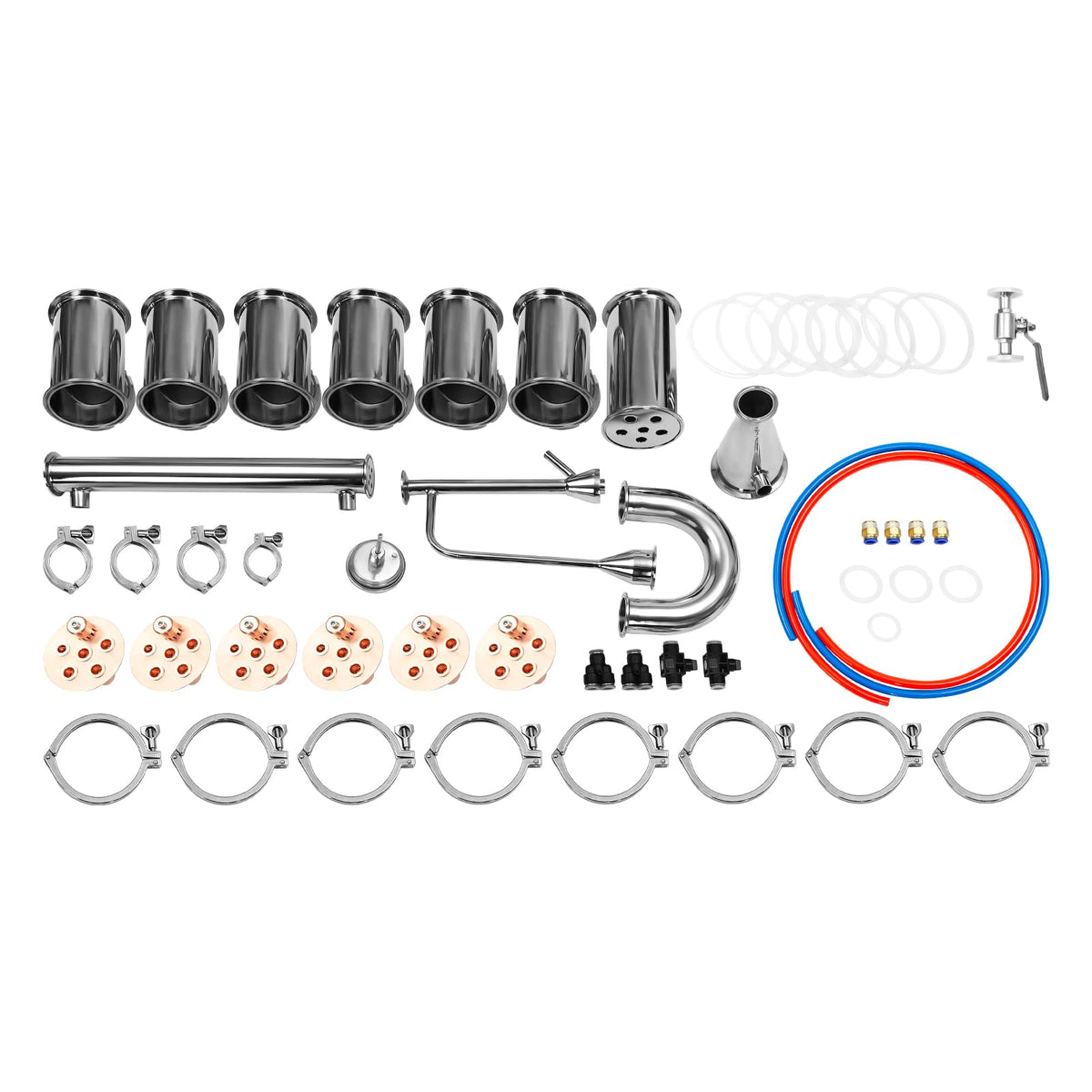 4" Reflux Still Column, 6 Layers Stainless Steel Distillation Column, with U-Shaped Elbow, Condenser and Spout, 0-220℉ Columns, Reflux Distillation Kit for Home Brewing Whiskey