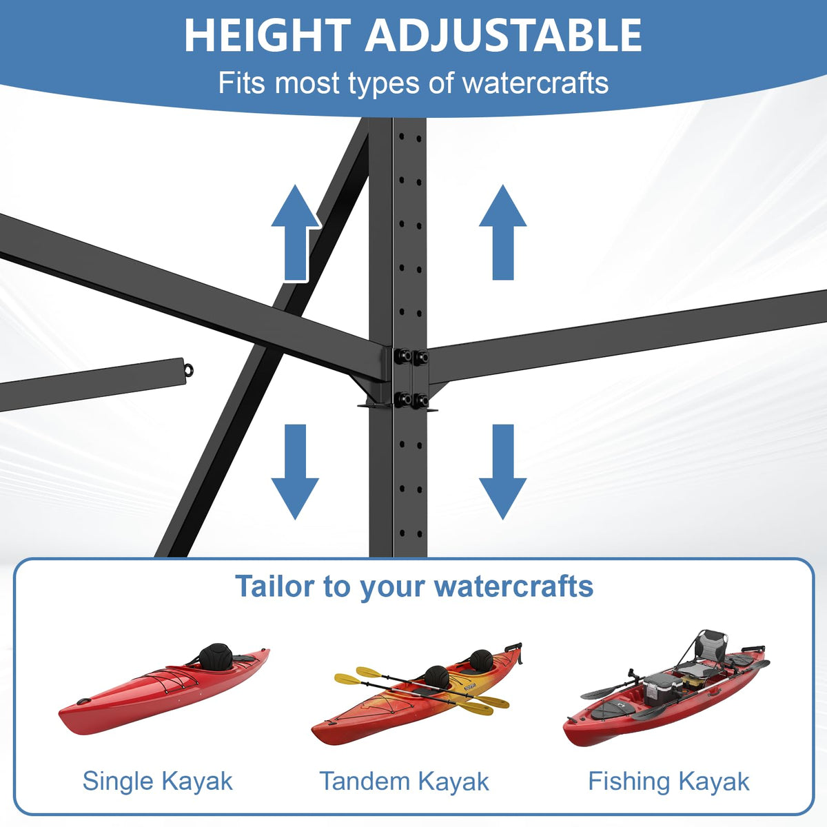 LXVOOEE Kayak Storage Rack, Heavy Duty Freestanding Kayak Rack for Garage and Outdoor Storage, Kayak Stand Adjustable for Kayak, Canoe, Surfboard and Paddle Board (4-Kayak)