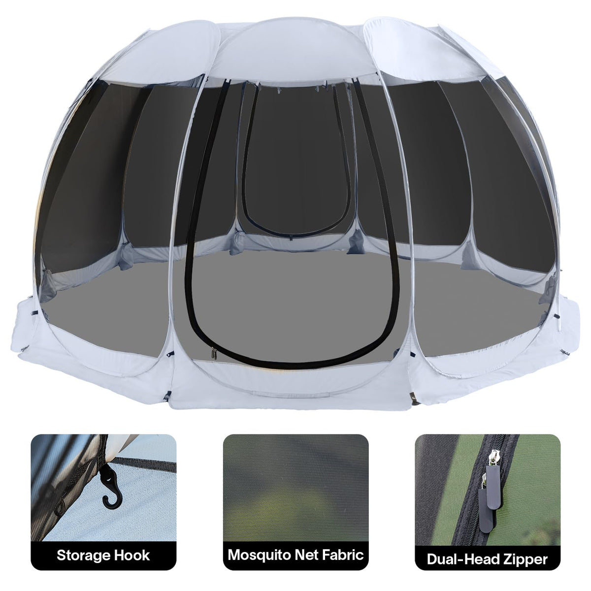 Alvantor 15'x15' Pop Up Screen House Tent, Instant Outdoor Gazebo with Mosquito Netting & UPF 50+ Sun Protection, Portable Canopy Shelter for Patio, Backyard, Camping (12-15 Person),Grey