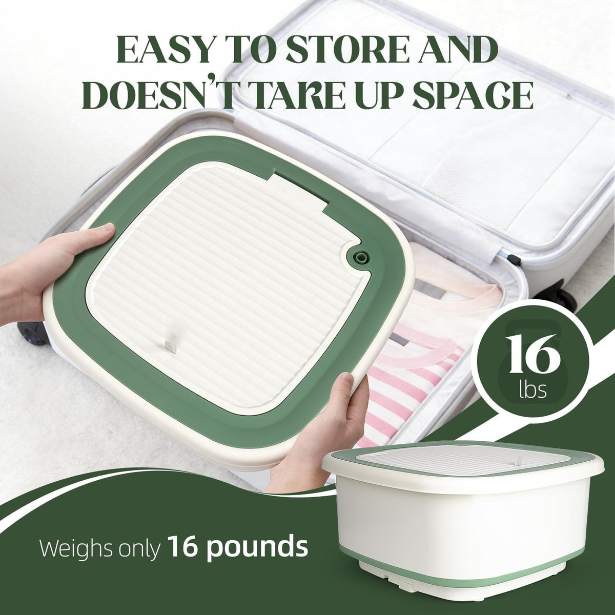 LovHomdecr Portable Washing Machine, 1.8 Cu.Ft Large Capacity Foldable Washer with Spin Basket & 150W Motor, Timer Control for Apartment, RV, Camping & Travel – No Laundry Room Needed (White Green)