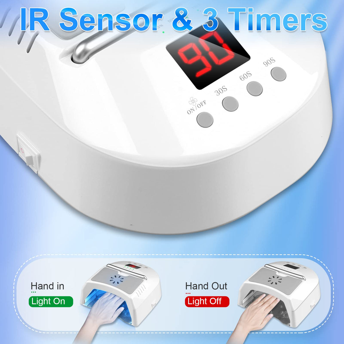 Professional UV Led Nail Lamp Cordless, 72W UV Lights for Gel Nails with Fan, IMENE Rechargeable Nail Dryer with Portable Handle Perfect for Salon Home Nail Art（White）